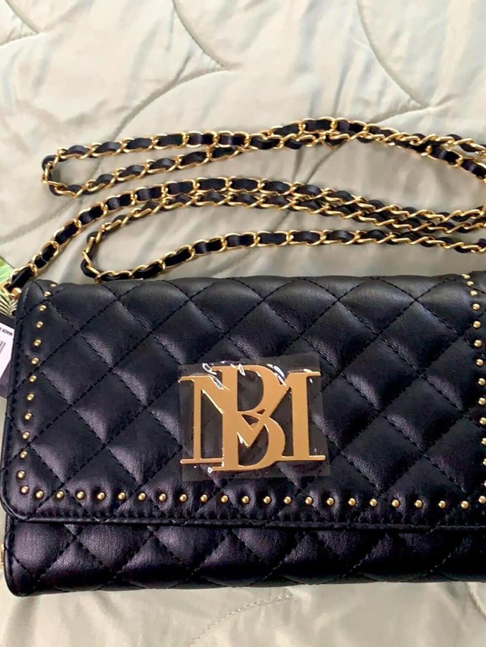 BMH Quilted Black Handbag with Gold Chain Strap NWT
